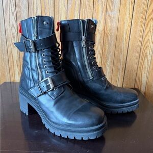 Black Vegan Leather Biker Boots